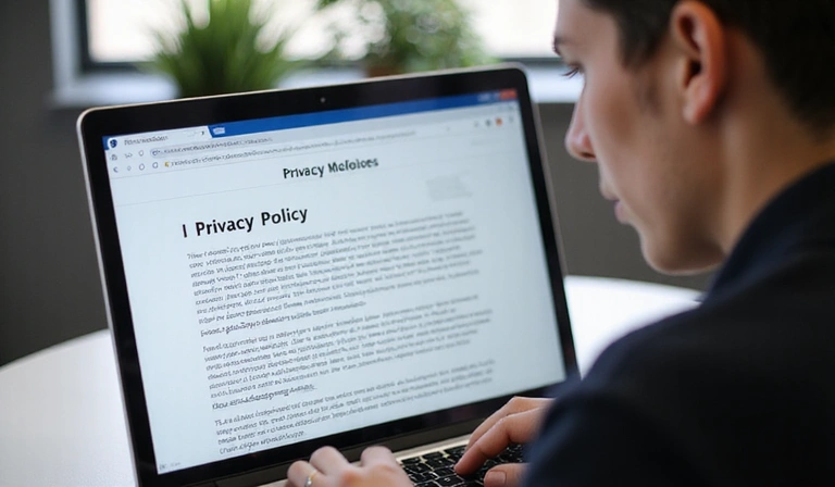 Personne lisant une politique de confidentialité sur un ordinateur portable